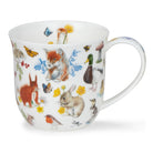 White mug with animal illustrations on a white background