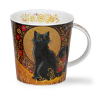 Mug with a black cat design on a decorative background