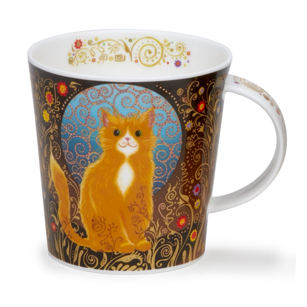 Mug with a cat design on a decorative background