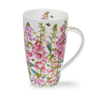 White mug with floral design on a white background