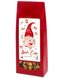 Red bag of 'Apple Crisp' fruit tea with a gnome illustration on a white background