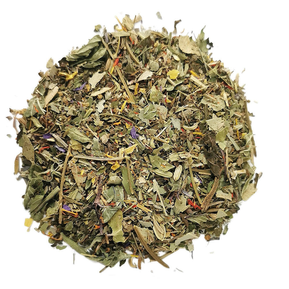 Dry herbs and leaves on a white background