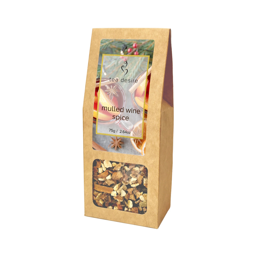 Tea Desire mulled wine spice package on a white background