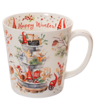 White mug with winter-themed illustrations and 'Happy Winter!' text on a white background
