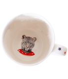 Mug with a design of a leopard wearing a sweater on a white background