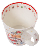 Mug with bicycle and festive design on a white background