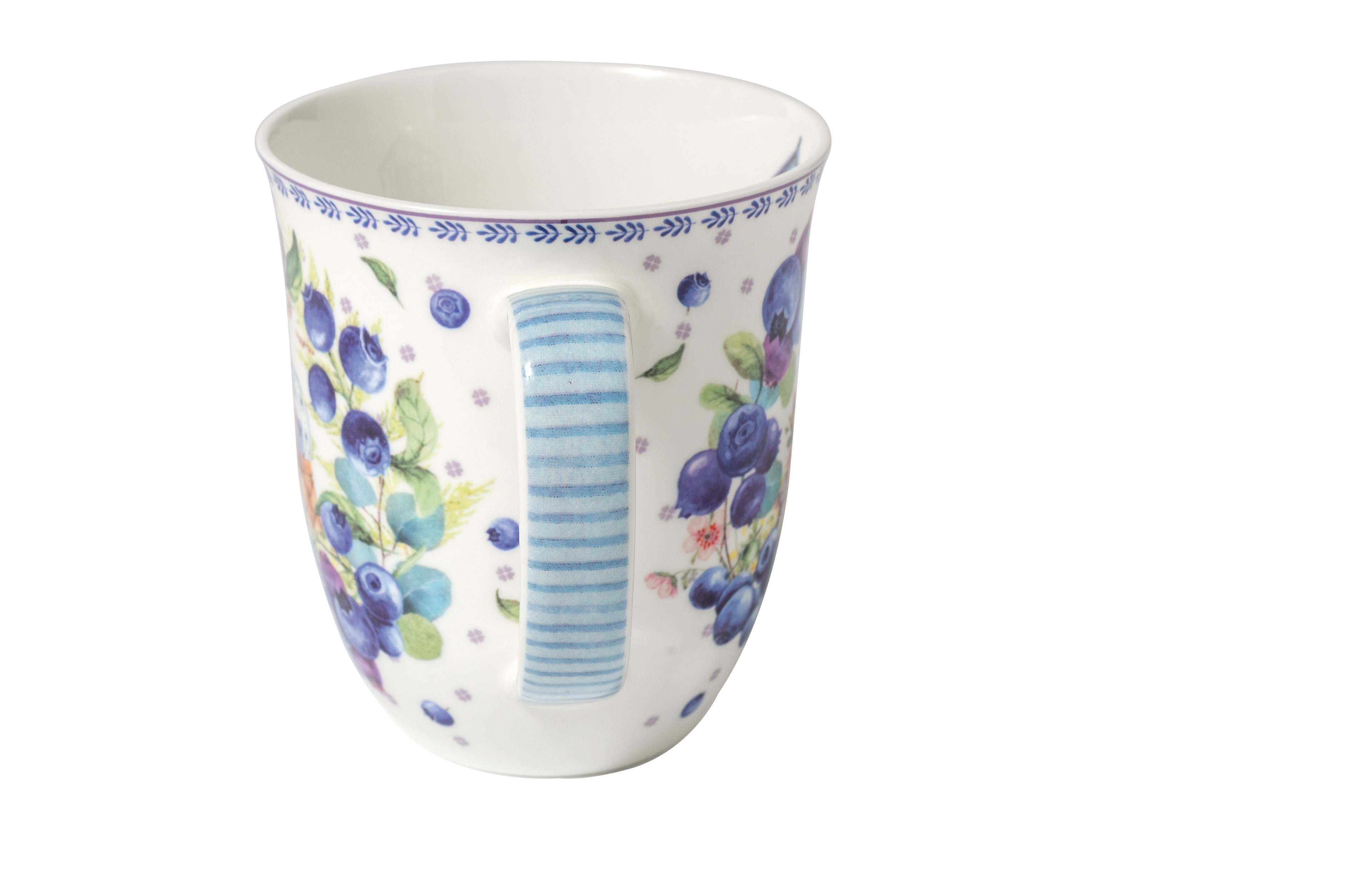 Decorative mug with blueberry pattern on a white background
