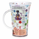Mug with chakra design and text on a white background