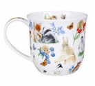 White mug with animal and nature-themed design on a white background