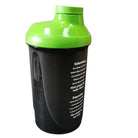 Black and green matcha shaker bottle on a white background