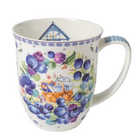 Decorative mug with blueberry design and cartoon character on a white background