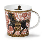 Decorative mug with horse design on a white background