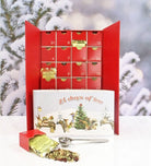 Red tea advent calendar with snowy background