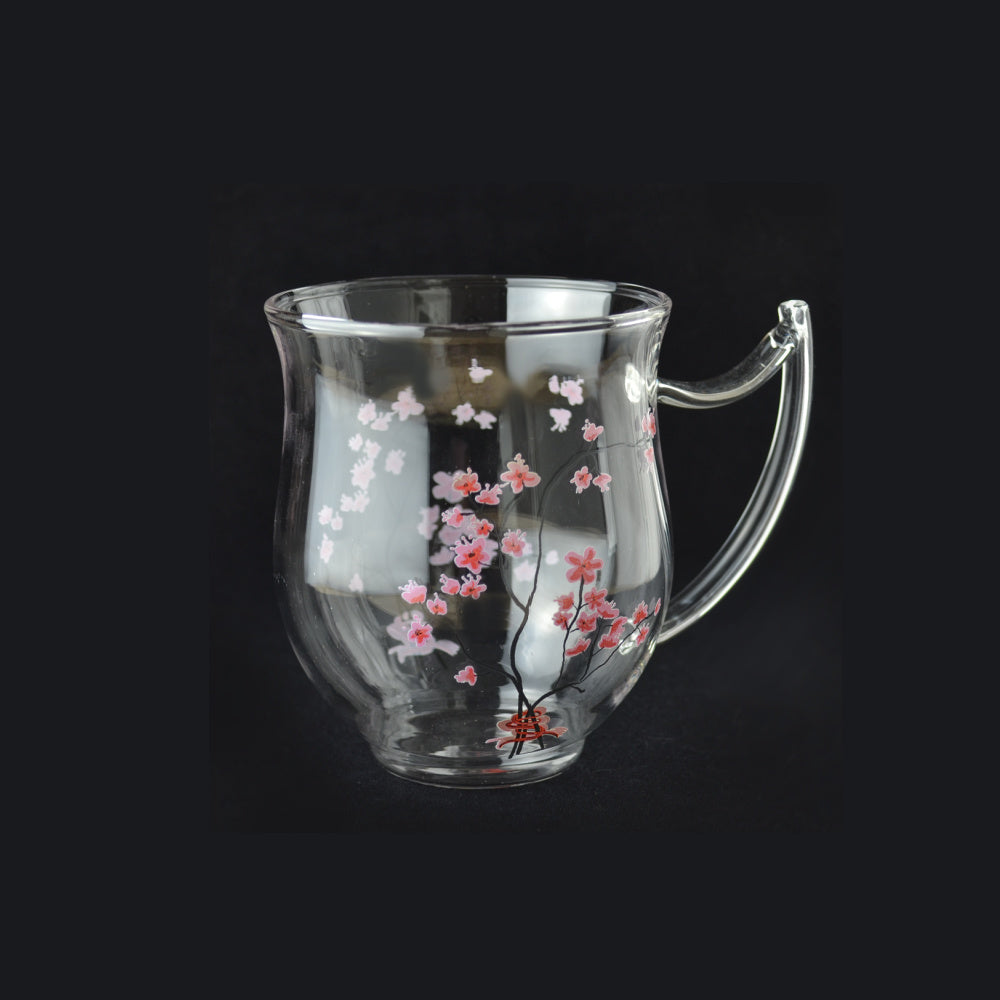 Cherry Blossom Painted Glass Mugs